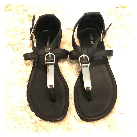 Express Shoes - New Express black Strappy Flat Thong Sandals Sz 7